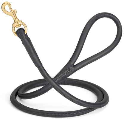 Rolled Leather Dog Leash with Brass Snap Hook