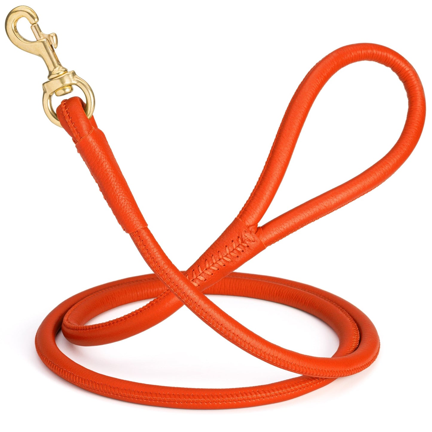 Rolled Leather Dog Leash with Brass Snap Hook