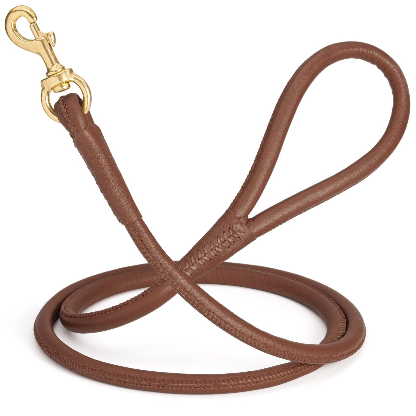 Rolled Leather Dog Leash with Brass Snap Hook