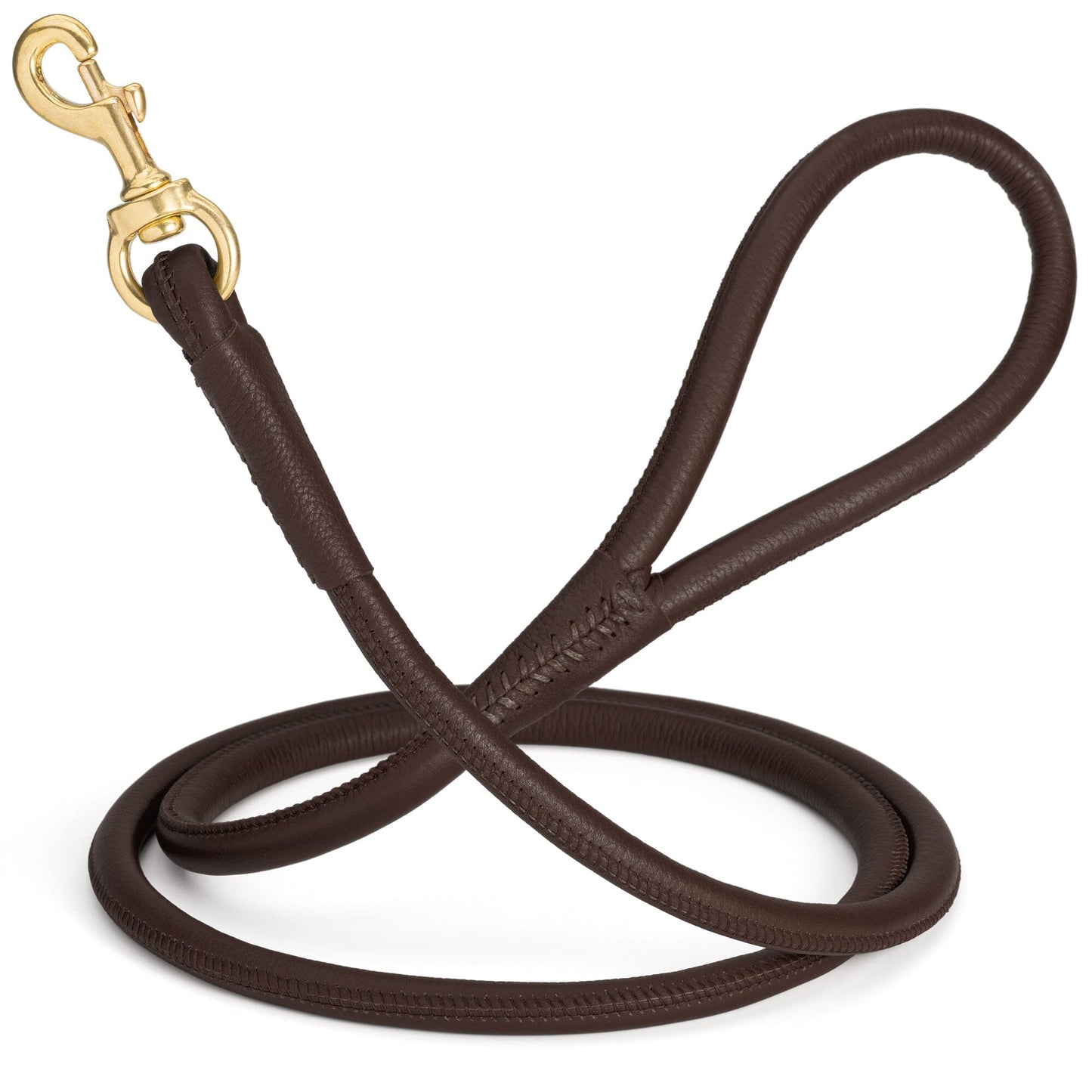 Rolled Leather Dog Leash with Brass Snap Hook