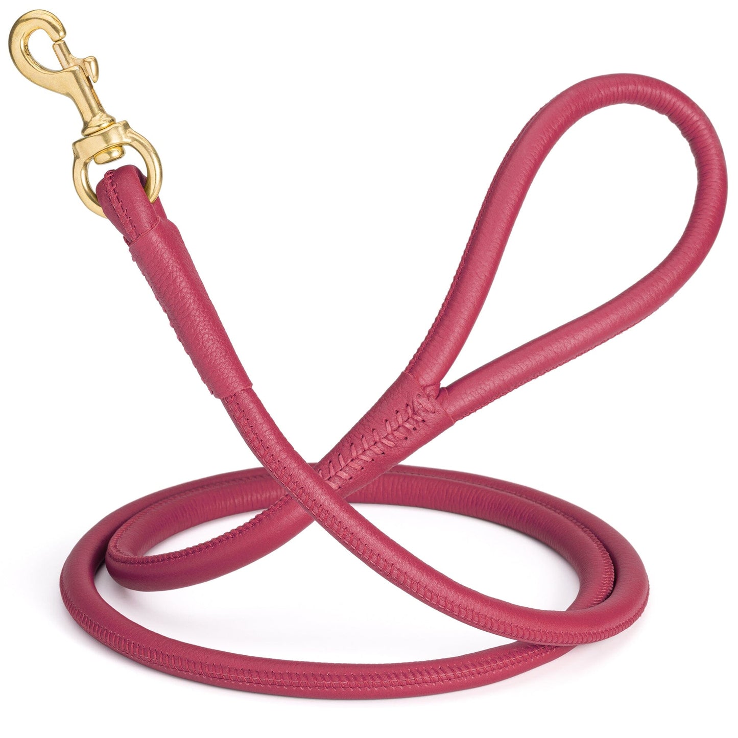 Rolled Leather Dog Leash with Brass Snap Hook