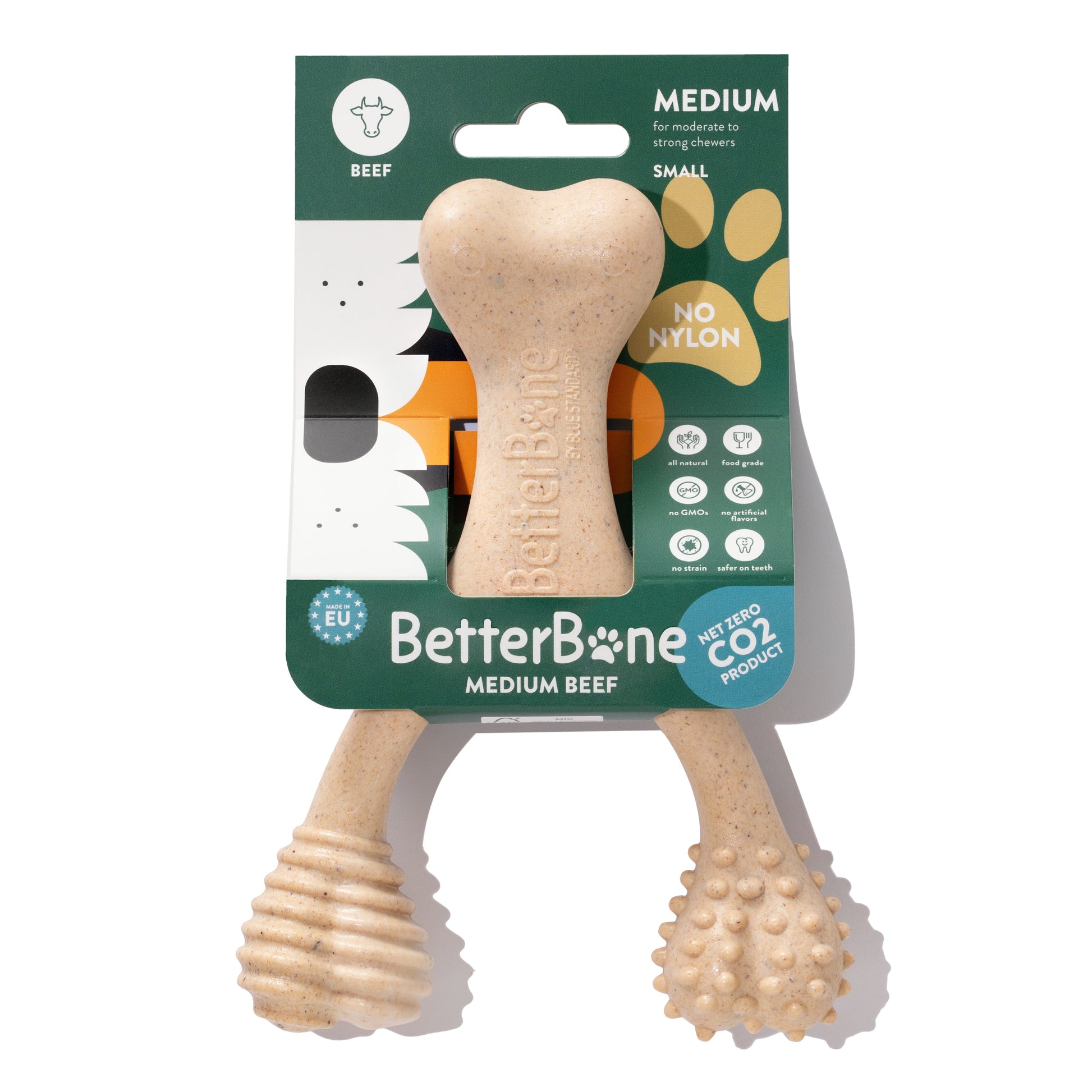 BetterBone Moderate beef dog chew toy from BetterBone All Natural Eco-Friendly Dog Chews & Bones, medium-sized, textured for dogs.