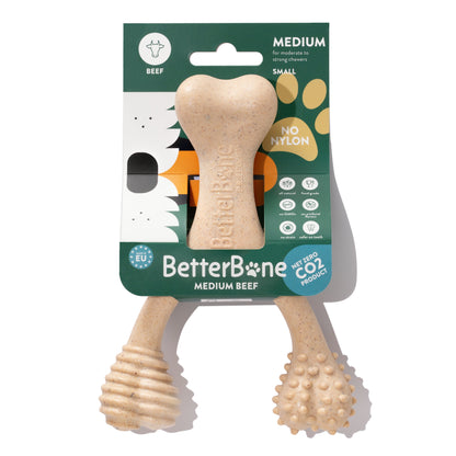 BetterBone Moderate beef dog chew toy from BetterBone All Natural Eco-Friendly Dog Chews & Bones, medium-sized, textured for dogs.