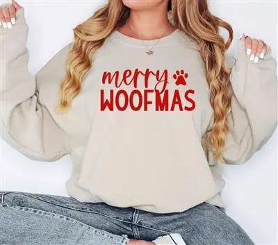 Merry Woofmas Christmas Dog Mom Crewneck Sweatshirt Hunter K9