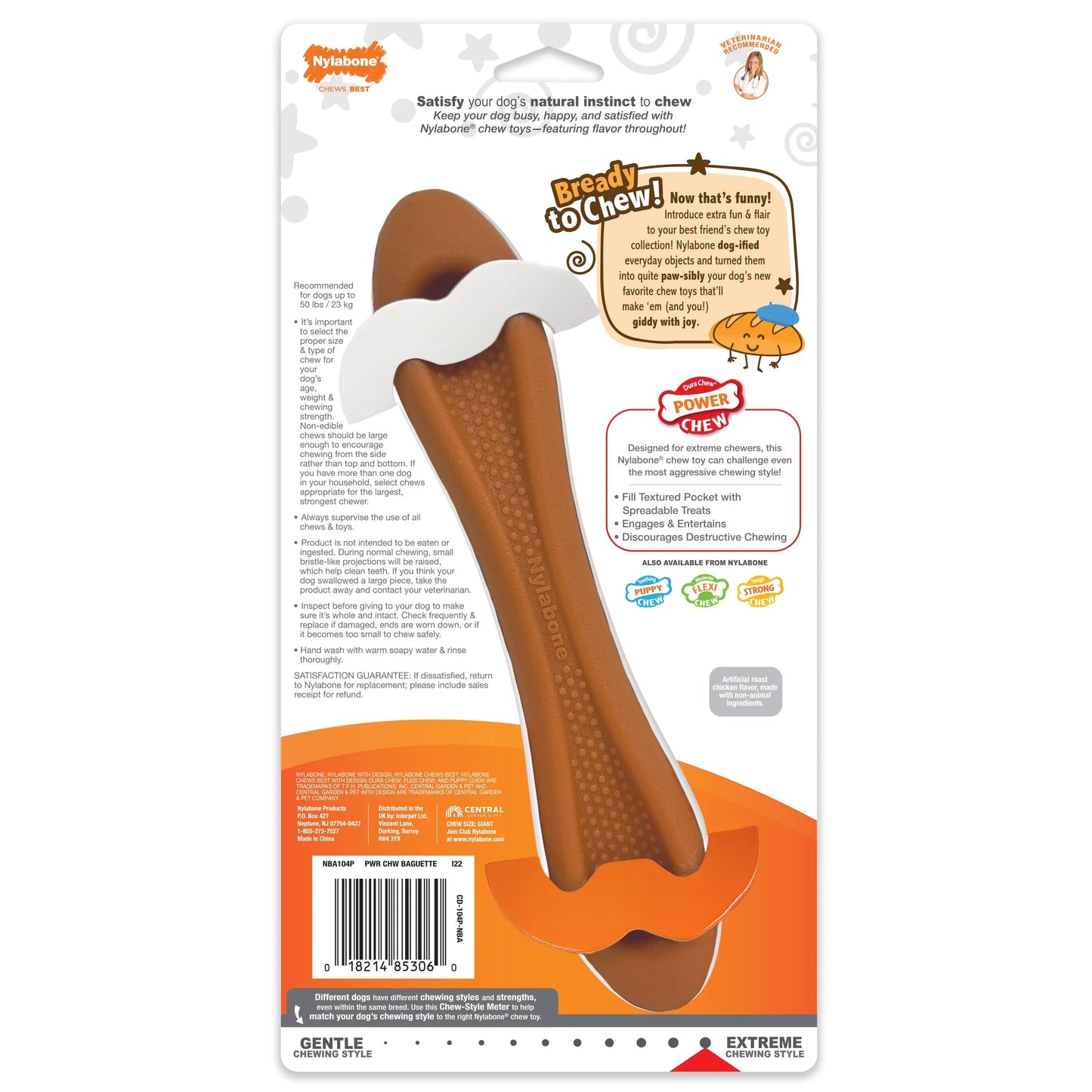 Nylabone Power Chew Baguette Dog Toy Chicken 1ea/Large/Giant - Up To 50 lb Nylabone