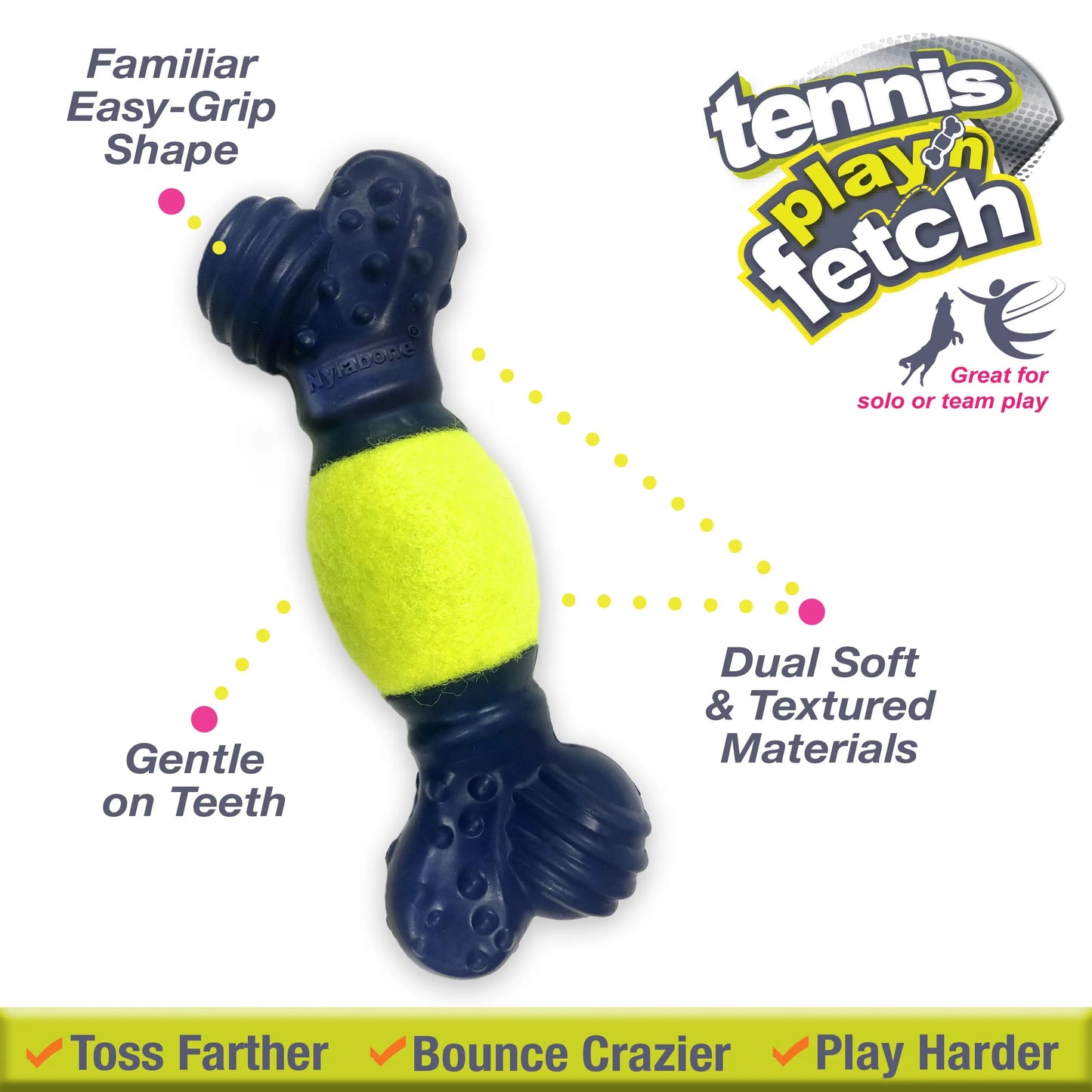 Nylabone Power Play Tennis Play 'n Fetch Interactive Dog Toy 1ea Nylabone