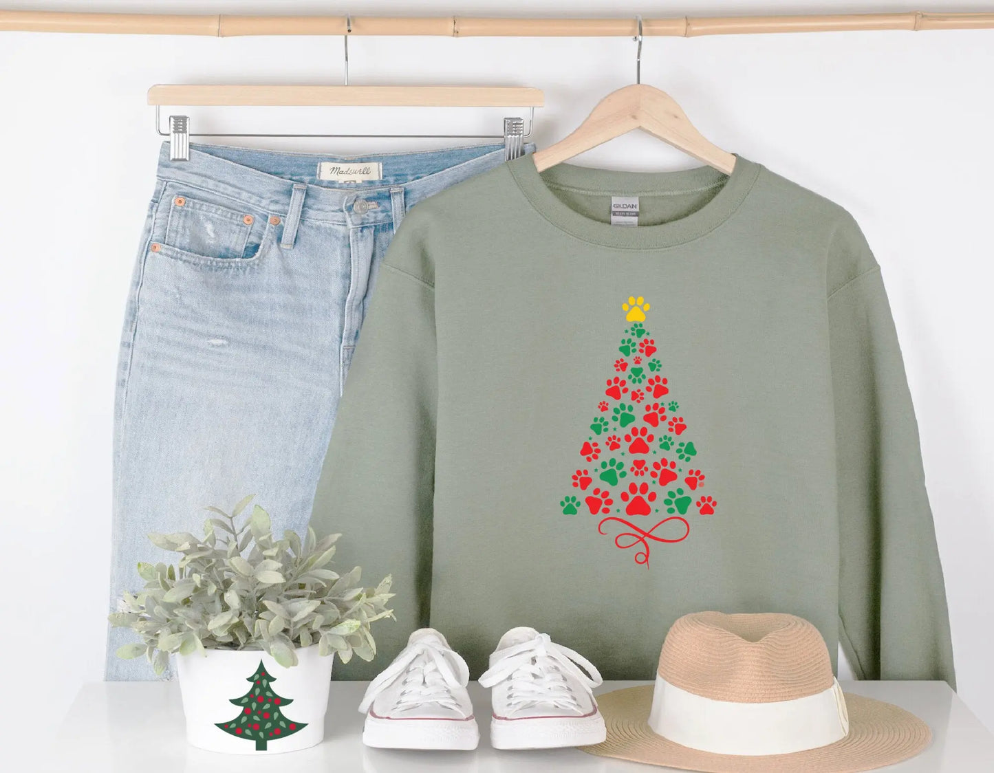 Paw Tree Colorful Holiday Dog Lover Crewneck Sweatshirt - Bark & Beyond