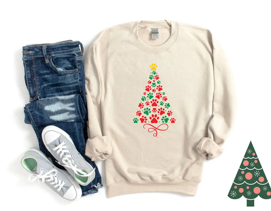 Paw Tree Colorful Holiday Dog Lover Crewneck Sweatshirt - Bark & Beyond