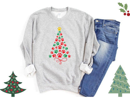 Paw Tree Colorful Holiday Dog Lover Crewneck Sweatshirt - Bark & Beyond