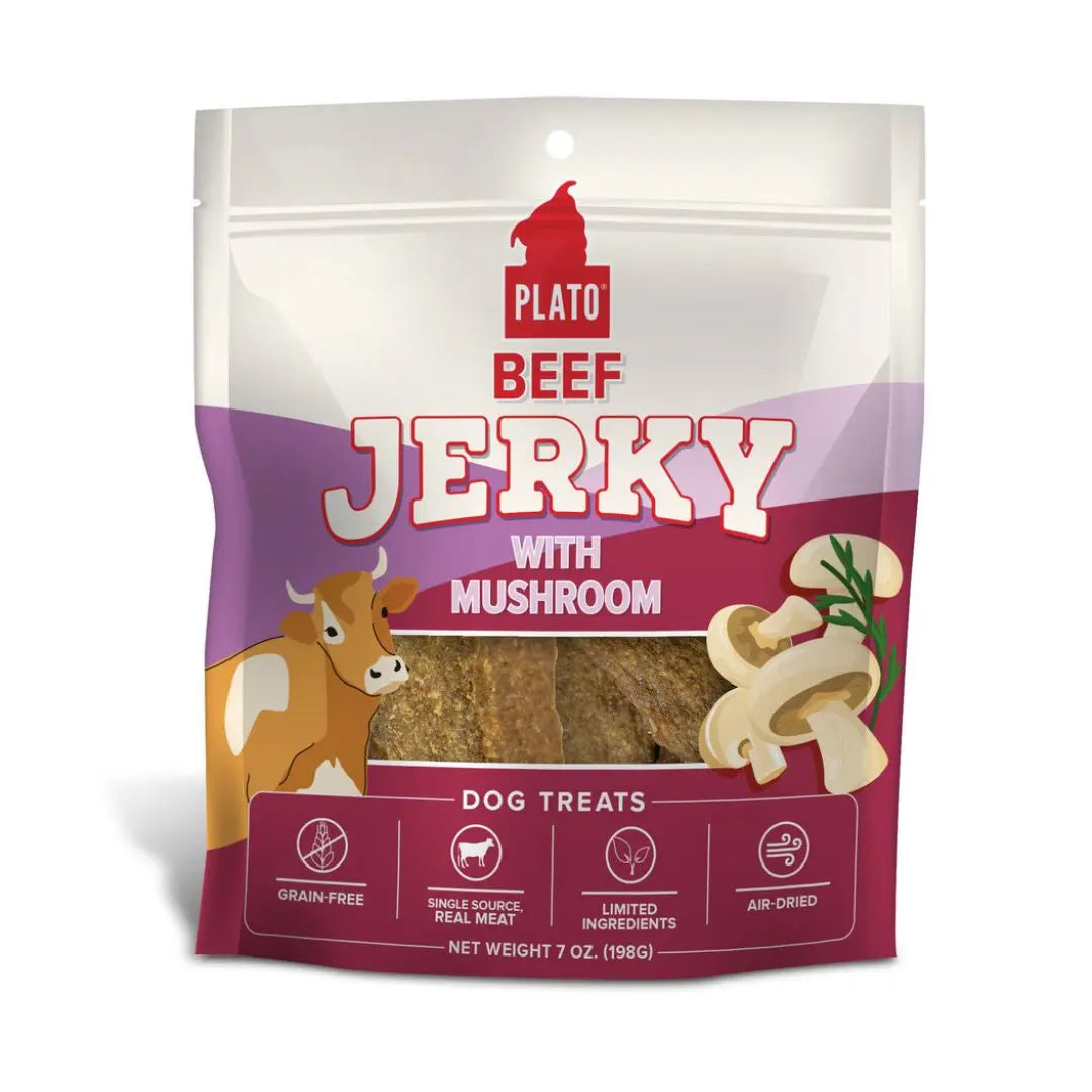 Plato Dog Jerky Beef With Mushroom 7Oz Plato Pet Treats