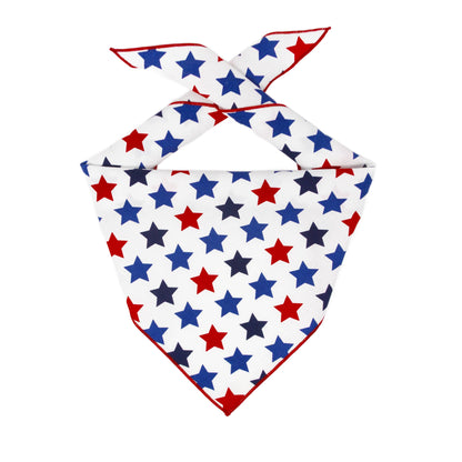 Patriotic Stars Dog Bandana – Red, White & Blue | High Quality Cotton | Red Rolled Hem - Bark & Beyond