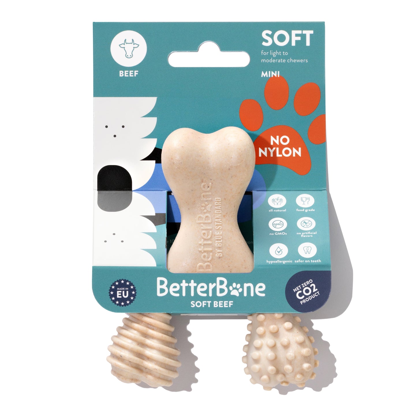 BetterBone LIGHT Chew Toy for dogs, soft beef mini bone made from natural, eco-friendly materials, designed for safe chewing.