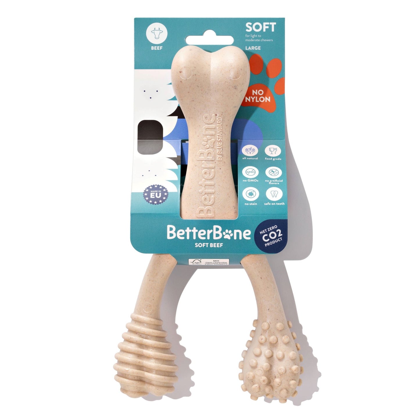 Large soft beef dog chew toy from BetterBone LIGHT Chew Toy line, eco-friendly and natural dog toy for chewing and play.