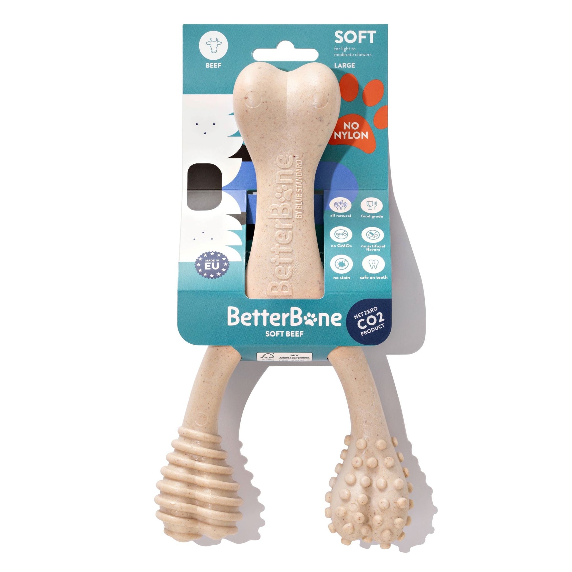 Large soft beef dog chew toy from BetterBone LIGHT Chew Toy line, eco-friendly and natural dog toy for chewing and play.