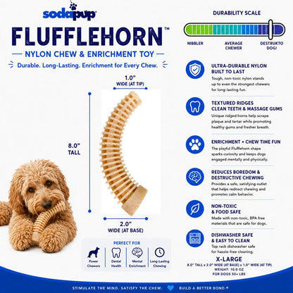 Flufflehorn Dental Antler - Durable Nylon Dog Chew Toy XL | USA Made