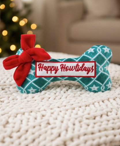 Snuggly Cup Holiday Green & Green Stars Bone | Christmas Dog Toys