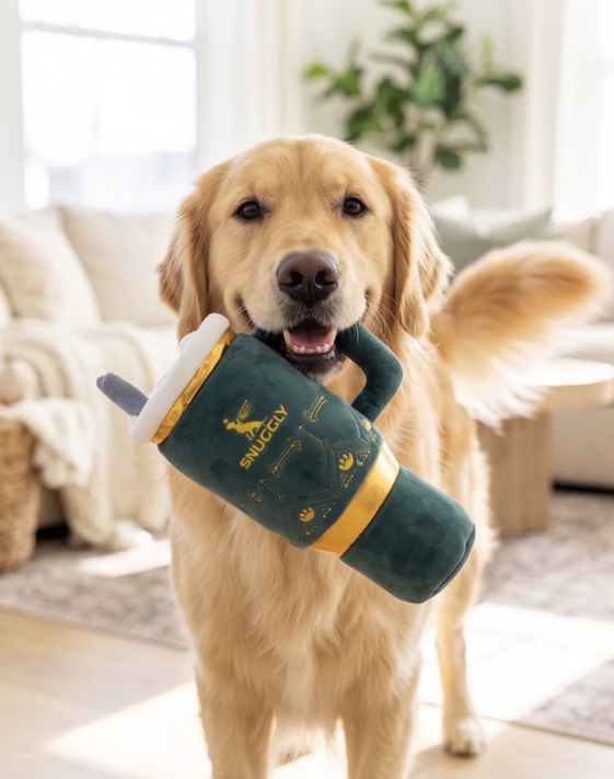 Snuggly Cup Holiday Green & Green Stars Bone | Christmas Dog Toys