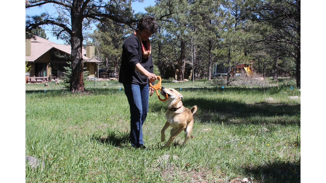 Rubber Pop Top Tug Toy for dogs, designed for heavy chewers, made by SodaPup, featuring a durable rubber material for interactive play.