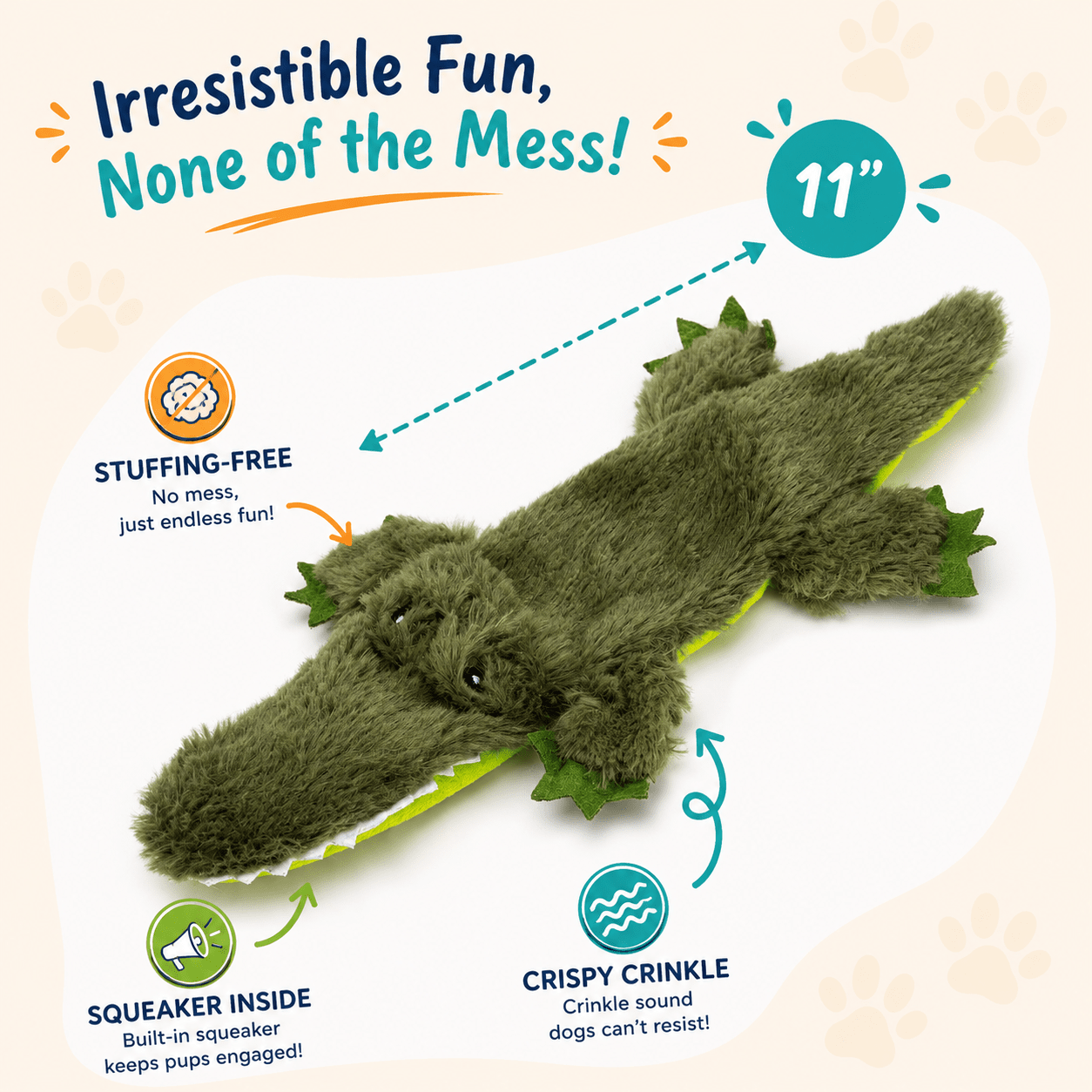 Crinkle Critters Stuffing-Free Dog Toy with Squeaker