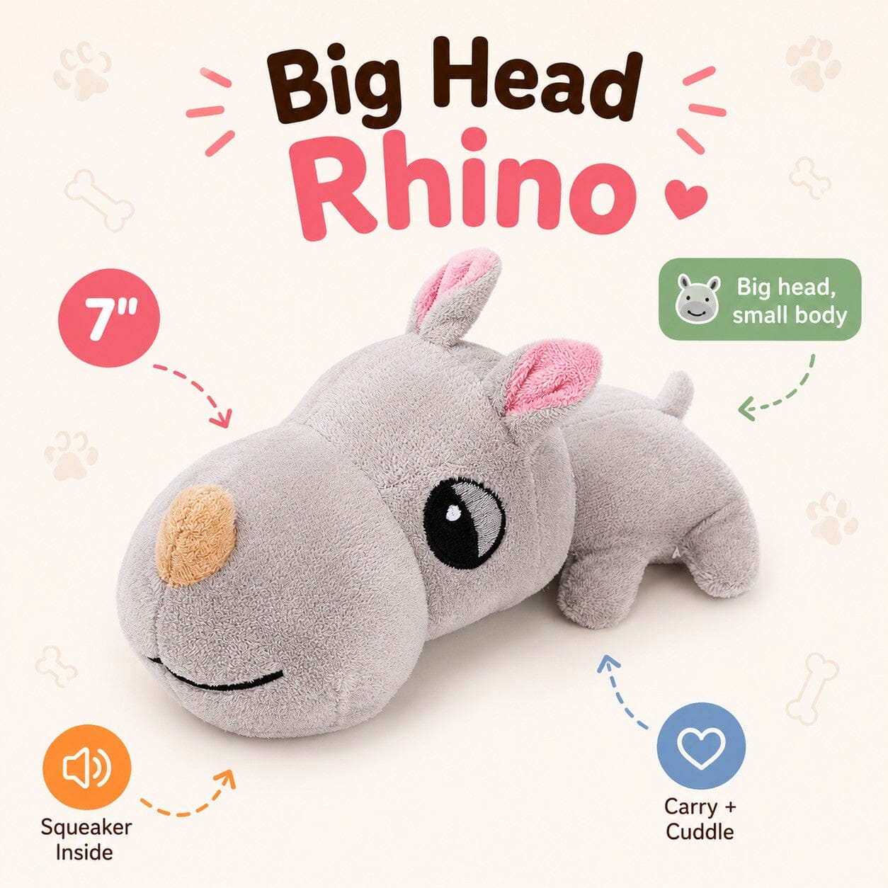 7" Big Head Mini Dog Toy