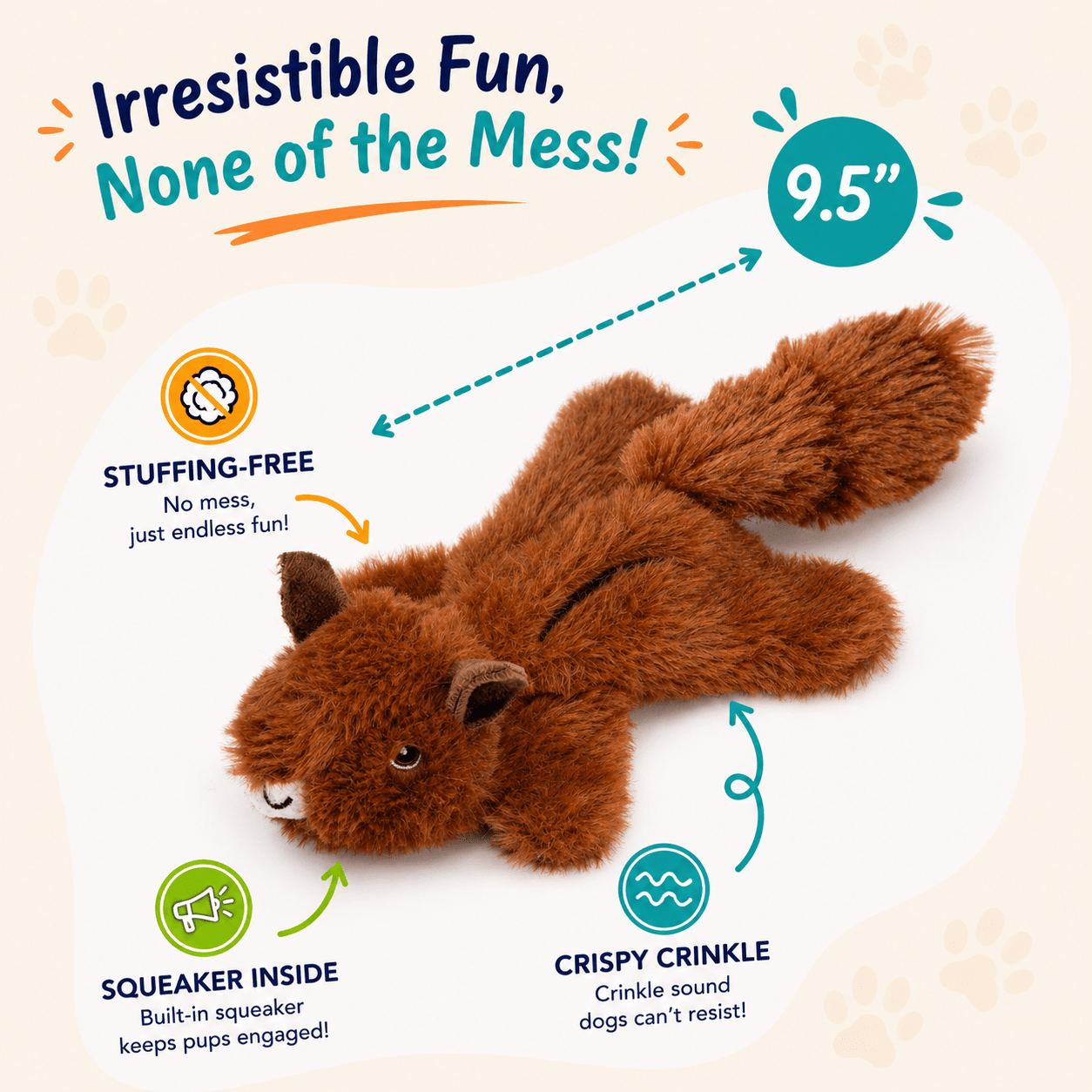 Crinkle Critters Stuffing-Free Dog Toy with Squeaker