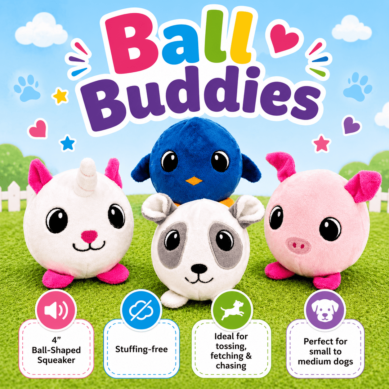 4" Ball Buddy Dog Toy with Ball-Shaped Squeaker