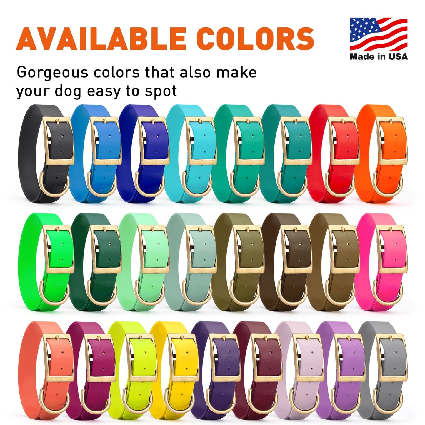 Viper Biothane Waterproof Dog Collar - Brass Hardware - 1.5in Wide, Size XXL (24 to 28 inches)