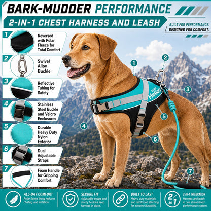 Dog Helios ® 'Bark-Mudder' 2-in-1 Reflective and Adjustable Sporty Dog Harness and Leash