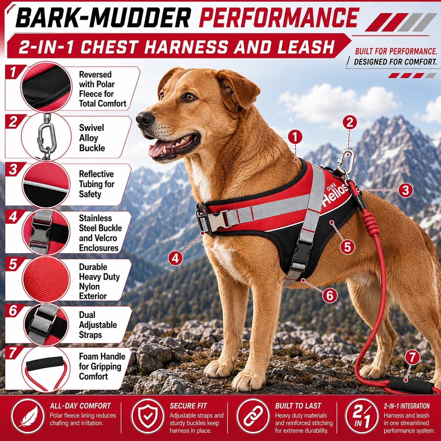 Dog Helios ® 'Bark-Mudder' 2-in-1 Reflective and Adjustable Sporty Dog Harness and Leash