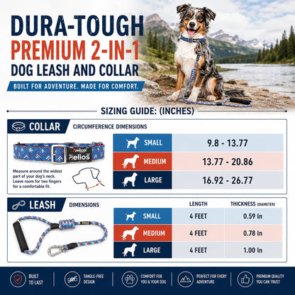 Dog Helios ® 'Dura-Tough' 2-in-1 Reflective Adjustable Fashion Dog Leash and Collar