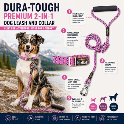 Dog Helios ® 'Dura-Tough' 2-in-1 Reflective Adjustable Fashion Dog Leash and Collar
