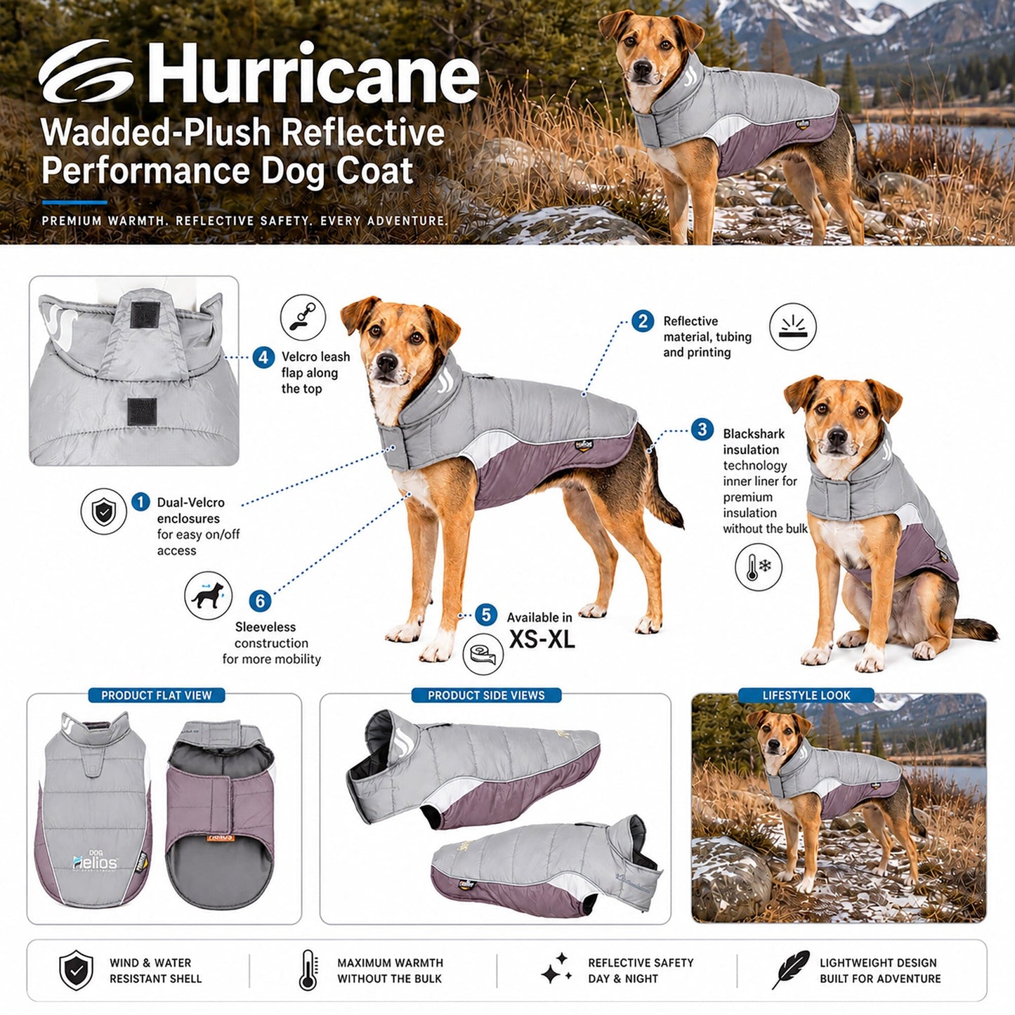 Dog Helios ® Hurricane-Waded Plush 3M Reflective Insulated Winter Dog Coat