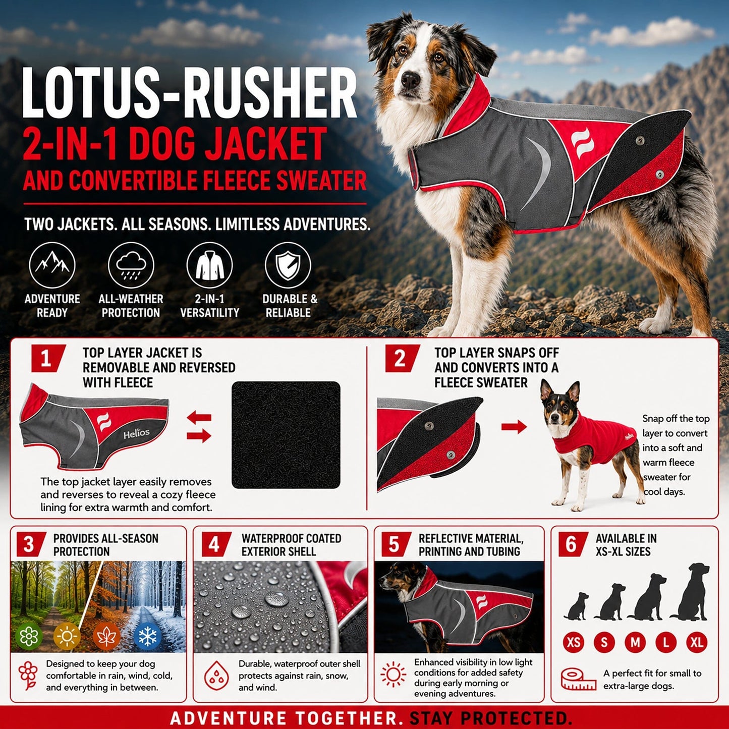 Dog Helios ® Lotus-Rusher 2-in-1 Dual-Removable Layered Performance Dog Jacket