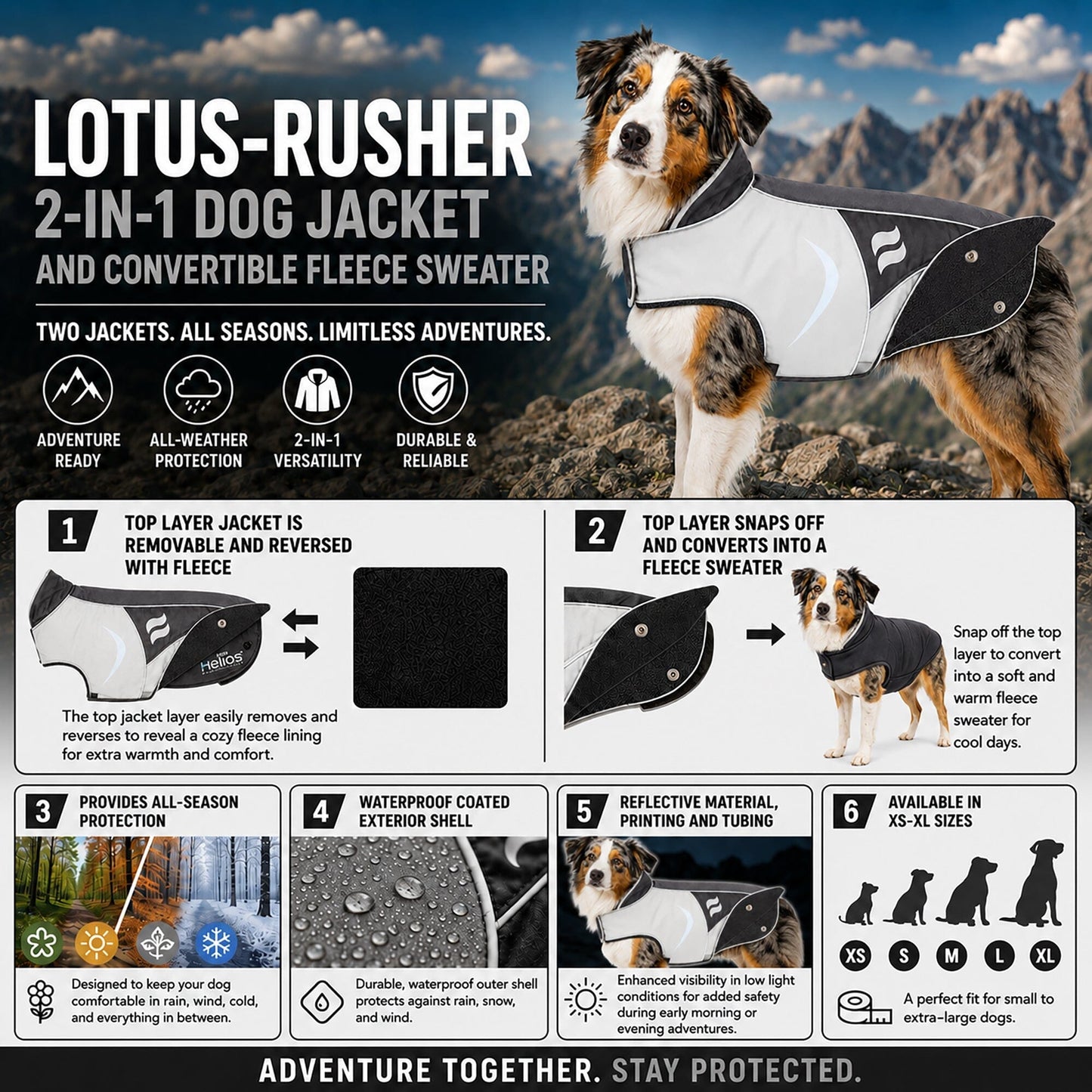 Dog Helios ® Lotus-Rusher 2-in-1 Dual-Removable Layered Performance Dog Jacket