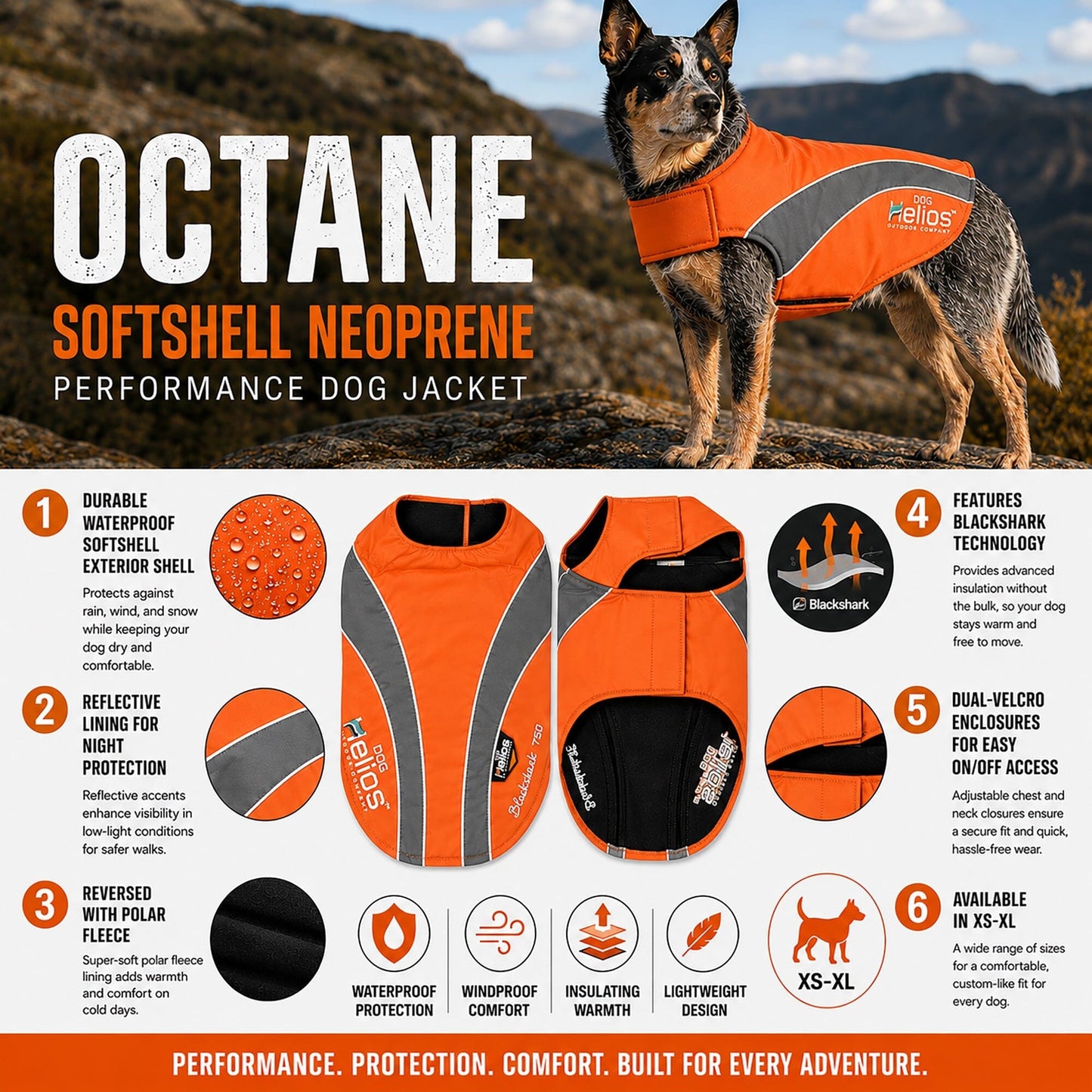 Dog Helios ® Octane Reflective Soft-Shell Neoprene Performance Dog Coat