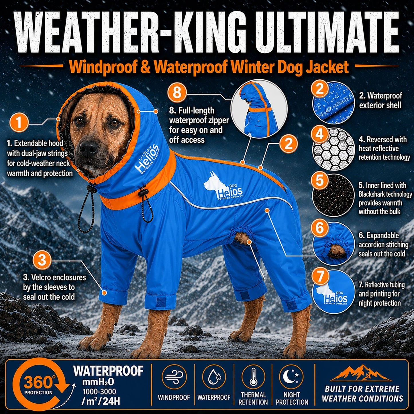 Dog Helios ® Weather-King Ultimate Windproof Full Body Winter Dog Jacket