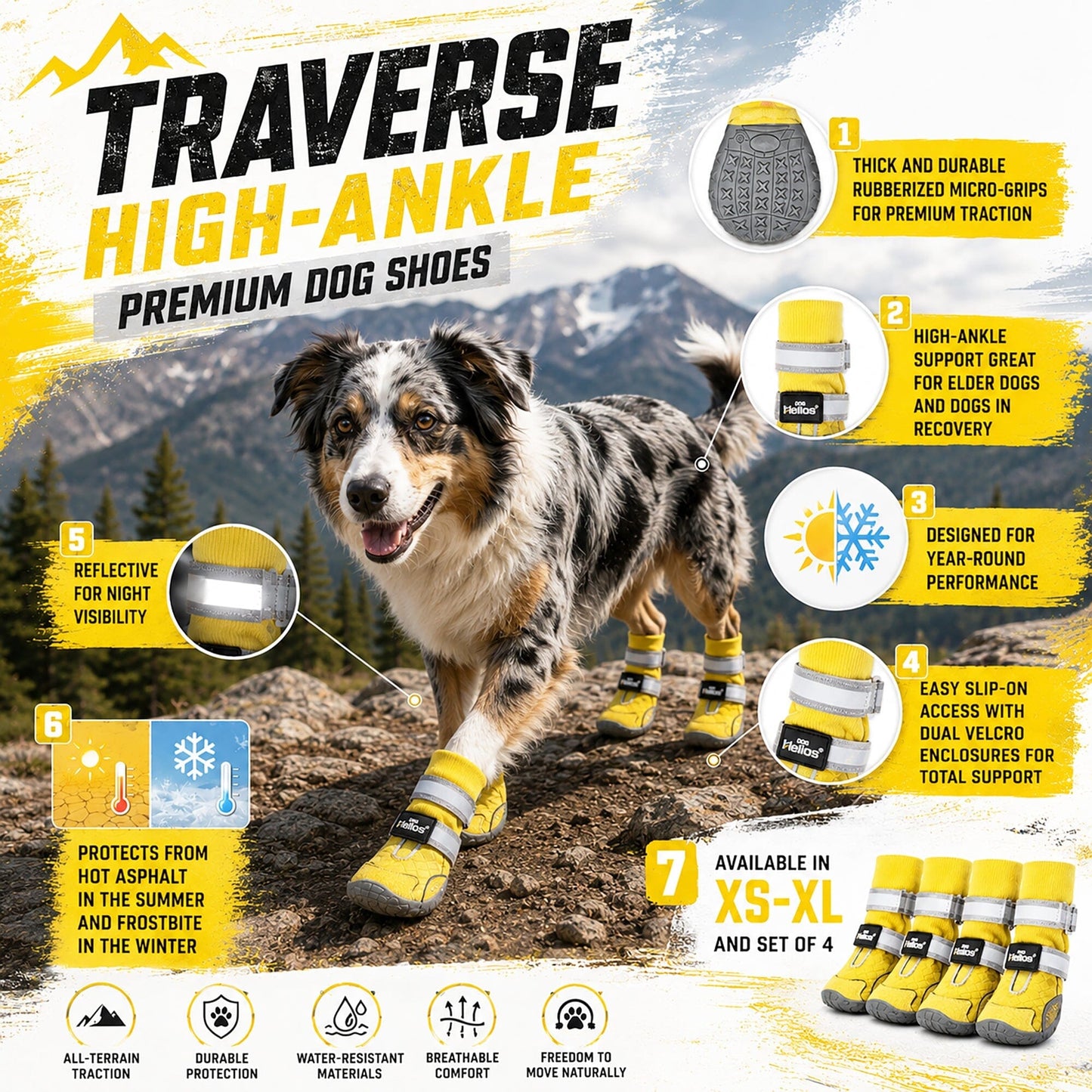 Dog Helios 'Traverse' Premium Grip High-Ankle Outdoor Dog Boots - Set Of 4