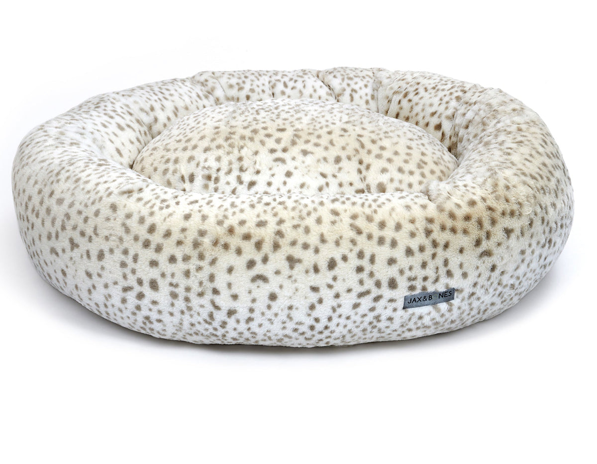 Cheetah Donut Dog Bed, Plush Velour