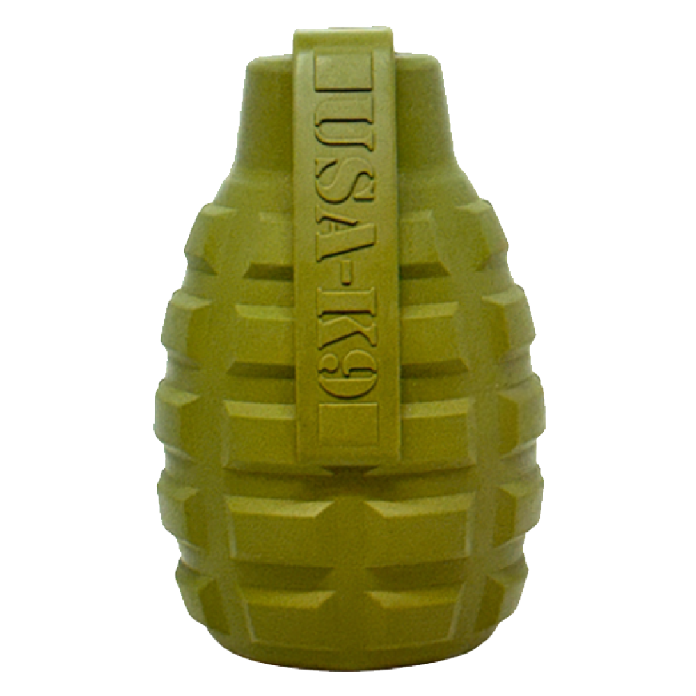 Grenade Shaped eDispenser Durable Dog Chew Toy & Treat Dispenser - Army Green