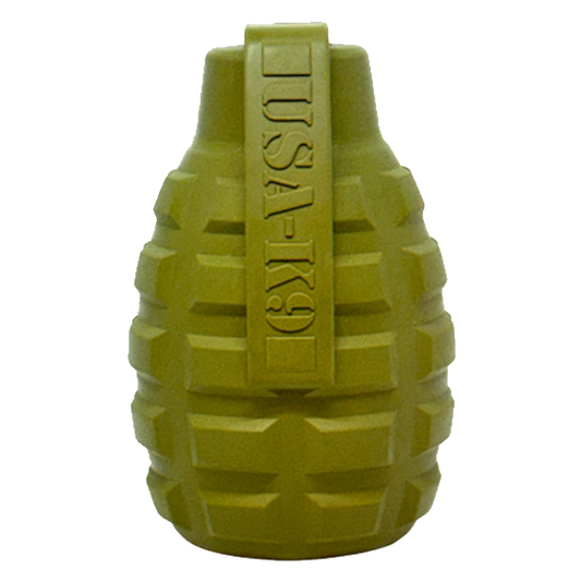 Grenade Shaped eDispenser Durable Dog Chew Toy & Treat Dispenser - Army Green