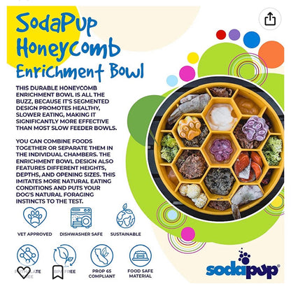 SodaPup Honeycomb eBowl deep slow feeder dog bowl with honeycomb pattern for enrichment, made in the USA.