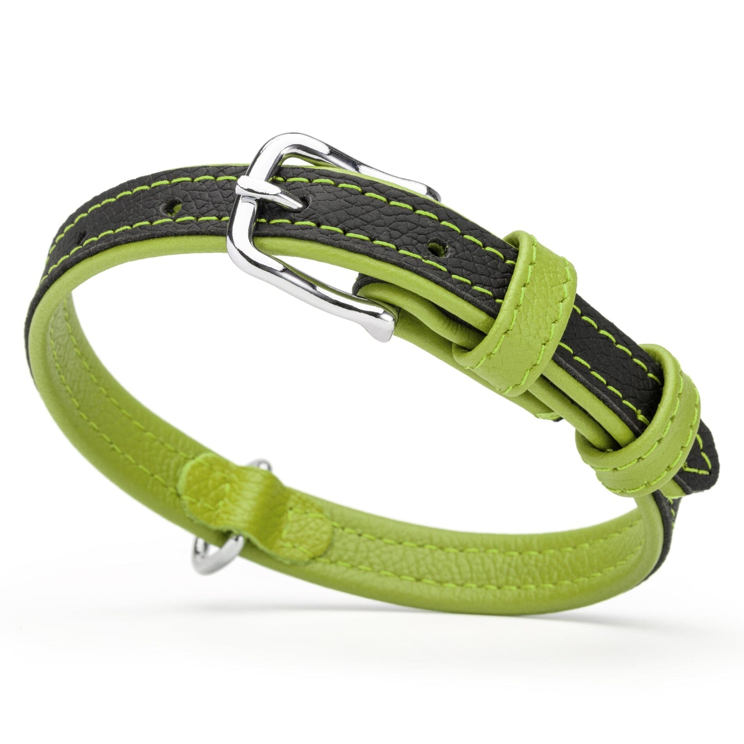 Soft Leather Dual-Color Flat Dog Collar