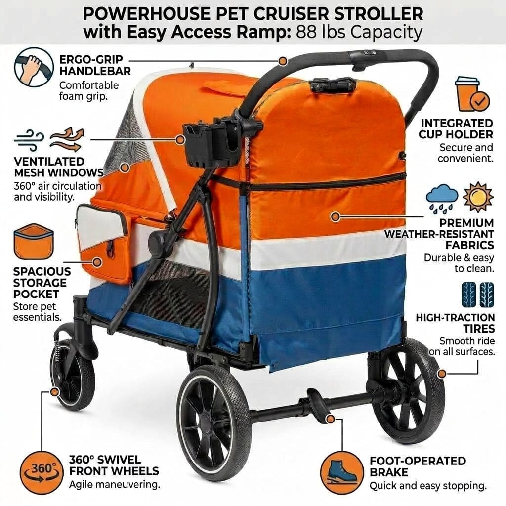 Powerhouse Pet Cruiser Stroller with Easy Access Ramp
