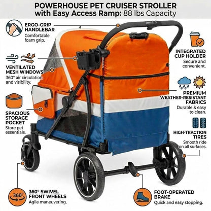 Powerhouse Pet Cruiser Stroller with Easy Access Ramp