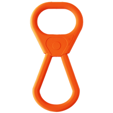 Orange rubber tug toy for dogs by SodaPup, designed for heavy chewers and interactive play, USA made durable rubber dog toy.