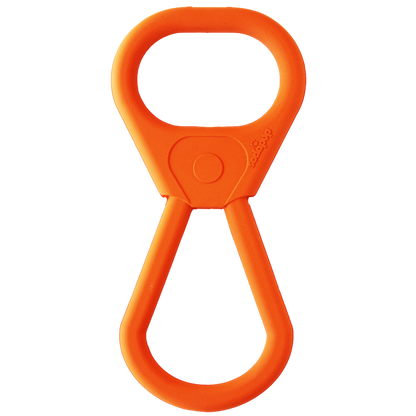 Orange rubber tug toy for dogs by SodaPup, designed for heavy chewers and interactive play, USA made durable rubber dog toy.