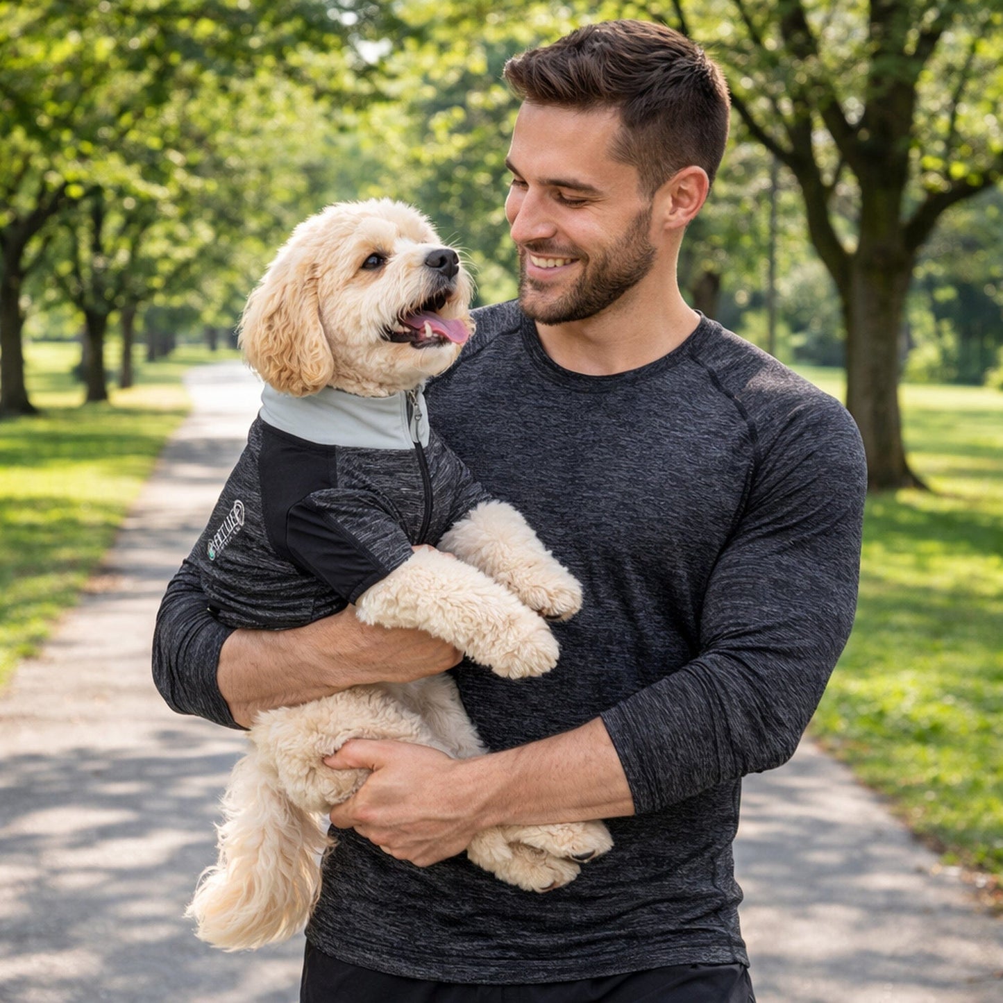 Pet Life ® Active 'Chewitt Wagassy' 4-Way-Stretch Yoga Fitness Long-Sleeve Dog T-Shirt
