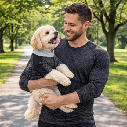 Pet Life ® Active 'Chewitt Wagassy' 4-Way-Stretch Yoga Fitness Long-Sleeve Dog T-Shirt