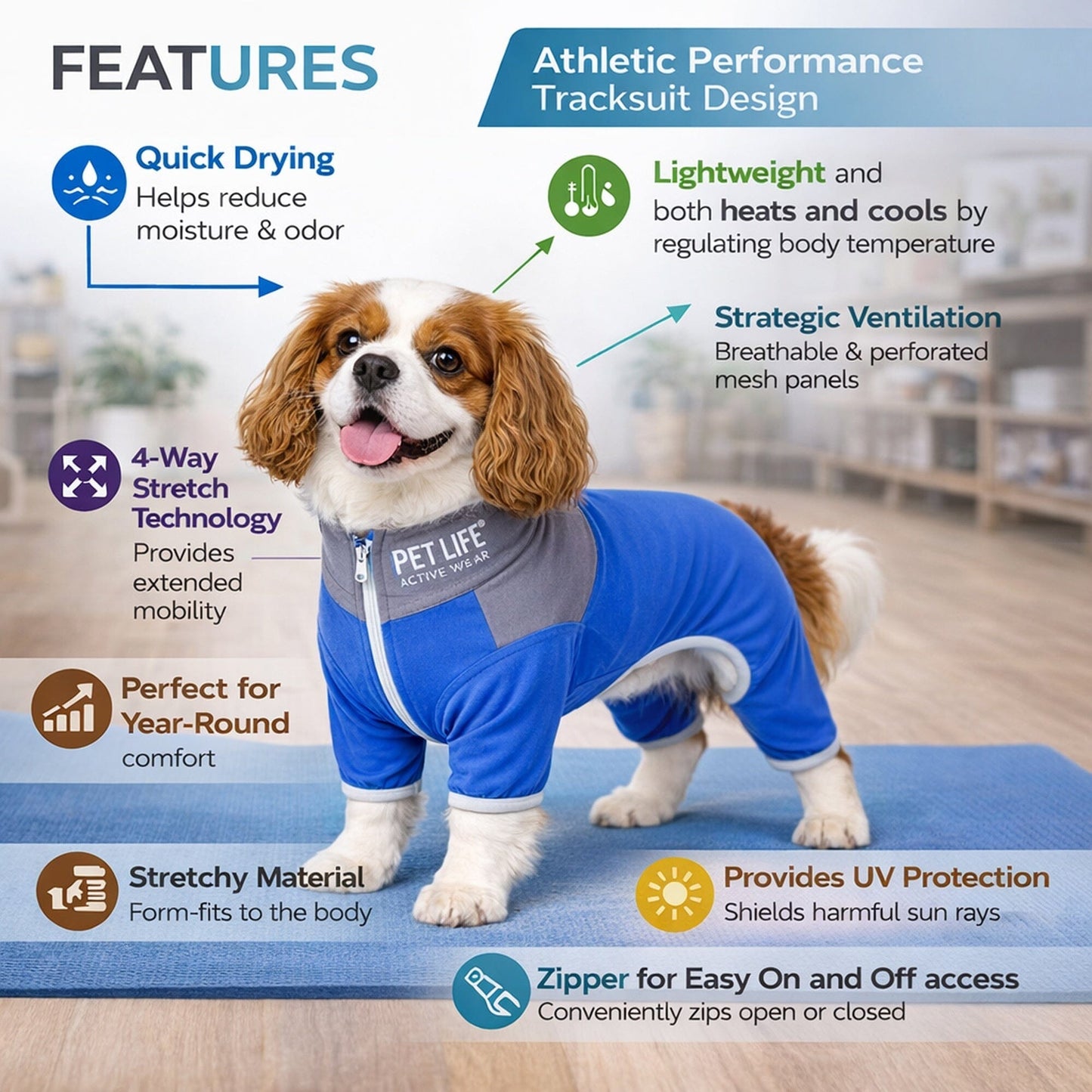 Pet Life ®  Active 'Embarker' 4-Way Stretch Fitness Yoga Full Body Dog Tracksuit