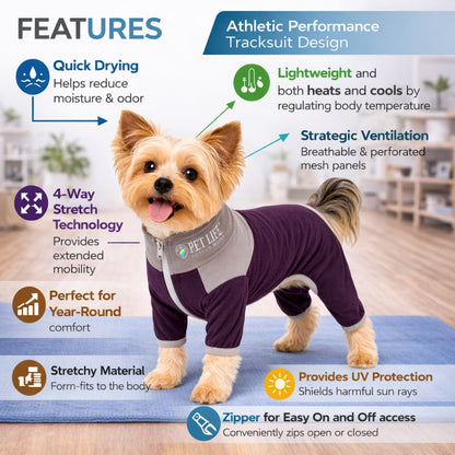 Pet Life ®  Active 'Embarker' 4-Way Stretch Fitness Yoga Full Body Dog Tracksuit
